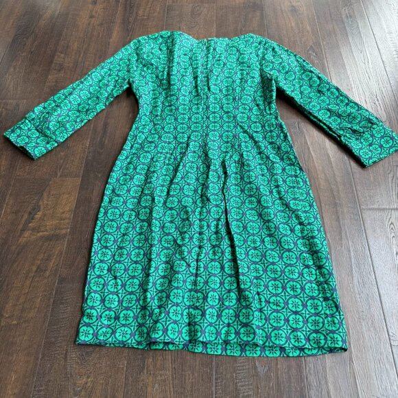 Boden Women's 100% Linen Green Navy Blue Floral Long Sleeve Shift Dress Size 4R - Picture 5 of 12